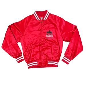VTG 80s Executive Class Ramada Express Hotel Casino Red Satin Bomber Jacket Sz L